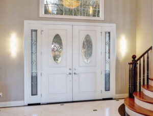 Home interior with white front doors